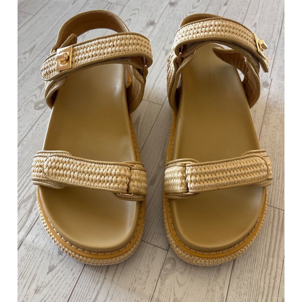 Platform Sandals Natural Raffia 9.5 Bigmona boho‎ festival brown travel braided